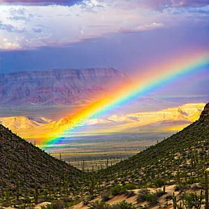 Nature Aerial Photography: Rainbow Over Desert With Beautiful Rainbow
