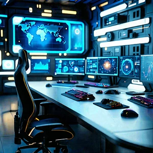 Tech Octane Render: (futuristic:1.24) Digital Workspace With Image, There