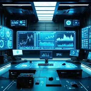 Financial Technology In Research Center With Futuristic Control