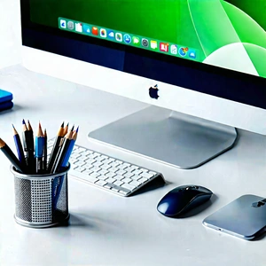 Business Voxel Art: Workplace With Digital Devices On Desk With Computer Desk