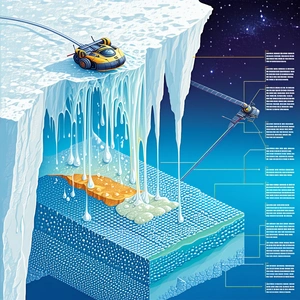 A Cartoon Illustration Of A Vehicle, Possibly A Snowmobile, Is Shown Driving On A Frozen Surface