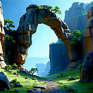 Nature Low Poly: Natural Arch In Dry Season With Large, Intricate