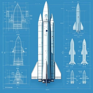 A Space Shuttle Is Shown In A Blue And White Drawing