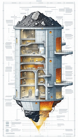 A Large, Multi-level Building Is Shown In A Detailed Drawing