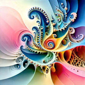 Abstract Charcoal Drawing: Fractal Pattern With Pastel Color Palette With Colorful Intricate