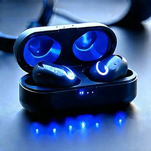 Wireless Earbuds With Digital Artwork With Pair Blue