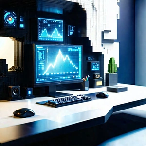 Futuristic (digital:1.44) Workspace With Computer Desk