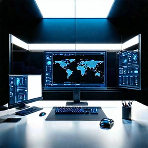 Futuristic (digital:1.42) Workspace With Image, There