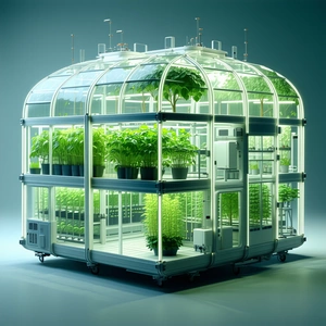 A Large, Glass-enclosed Greenhouse Filled With A Variety Of Plants