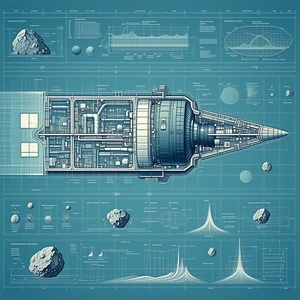 A Blue And White Drawing Of A Space Ship Is Displayed