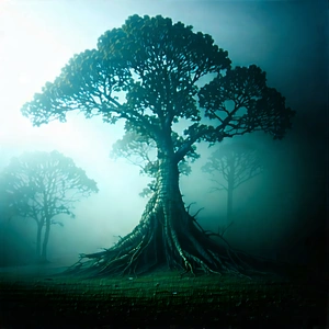 Nature Abstract Design: Ancient tree in misty environment