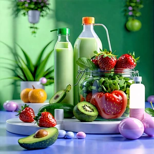 Lifestyle 3d Render: Wellness Scene With Healthy Food With Table Variety