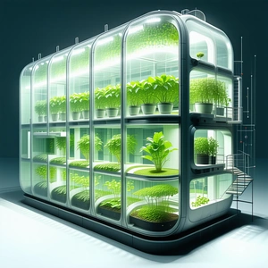 A Large, Futuristic Greenhouse Filled With A Variety Of Plants