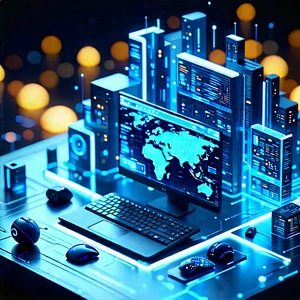 Futuristic Digital Workspace With Computer Monitor