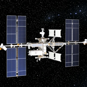 A Large Space Station With A White And Blue Color Scheme