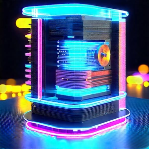 Quantum Computer With Neon Accents With Large, Illuminated