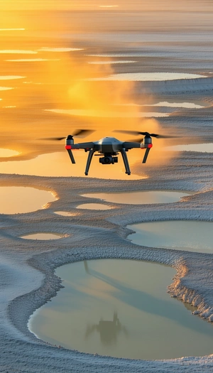 A Drone Is Flying Over A Beach, Capturing The Beautiful Sunset