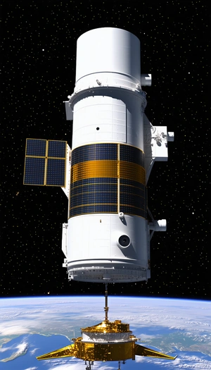 A White Spacecraft Is Shown In A Black And White Photo