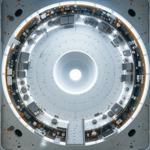 The Image Is A Close-up Of A Large, Round, White Structure With A Hole In The Center