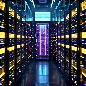 Server Rack With Digital Particles With Image, There