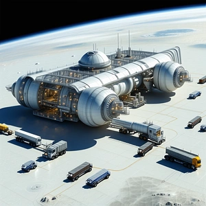 A Large, Futuristic Space Station With A Massive Dome On Top