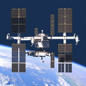 A Space Shuttle With A Large Number Of Solar Panels On Its Side