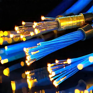 Close-up Of Fiber Optic Cables With Close-up Blue