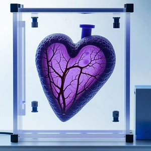 A Purple Heart-shaped Sculpture, Which Is Placed Inside A Glass Case