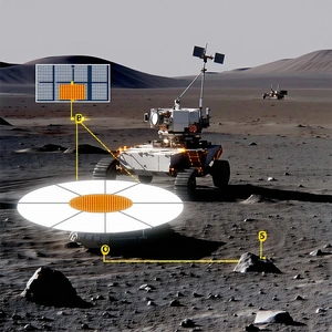 A Robotic Vehicle On A Rocky Surface, Possibly A Moon Or A Planet