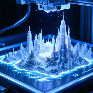 3d Printer With Holographic Projection With Model City