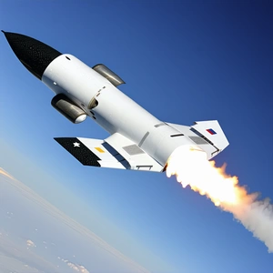 A Rocket Is Flying Through The Sky, Leaving A Trail Of Smoke Behind It