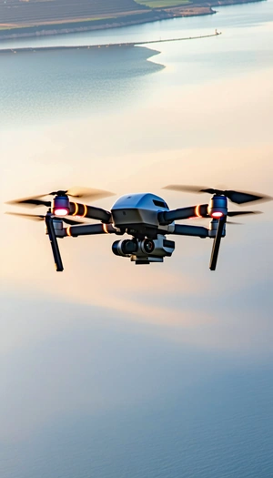 A Drone Is Flying In The Sky, Capturing The Beauty Of The Sunset