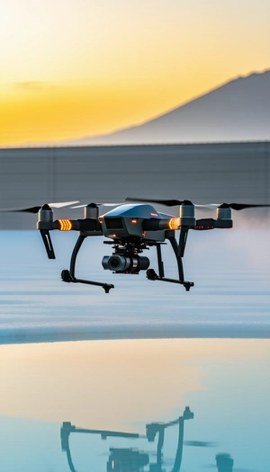 A Small Drone Flying In The Air, Capturing A Beautiful Sunset