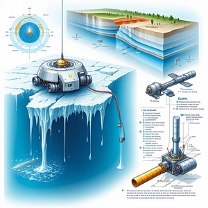 A Blue And White Illustration Shows A Robotic Device On A Frozen Surface