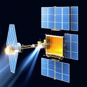 A Spacecraft Is Shown In A Close-up View, With A Bright Light Shining On It