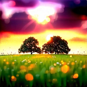 Nature 3d Render: Meadow During Sunrise With Beautiful Sunset