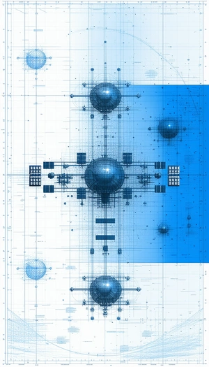 A Blue And White Drawing Of A Building Is Displayed