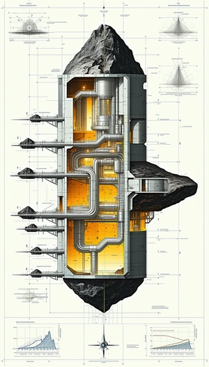 large, multi-level building shown drawing