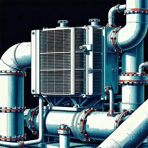 Tech Linocut Print: Close-up Of Cooling System With Blue White