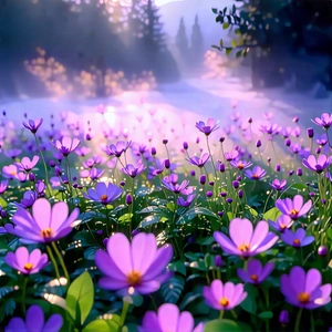 Nature Blender Artwork: Wildflowers In Misty Environment With Beautiful, Lush