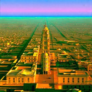 Urban Aerial Photography: Cityscape Of Historic City Center During Sunset With Colorful, Artistic