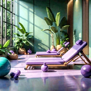 Lifestyle Matte Painting: Wellness Scene With Fitness Equipment With Spacious Room