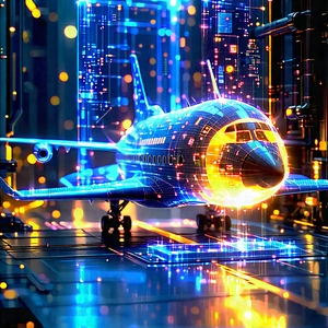 Aerospace Technology In Manufacturing Facility With Blue White