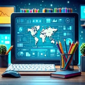 Tech Flat Design: Educational Technology In Research Center With Computer Screen