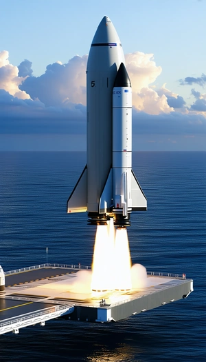 A Space Shuttle Launching From A Platform In The Ocean