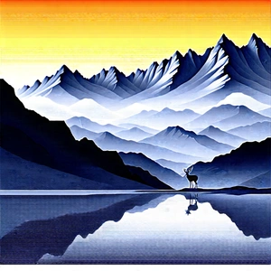 Nature Etching: Deer In Mountain Terrain With Mountain Goat