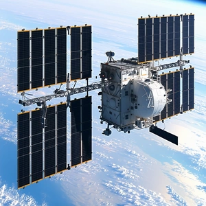 A Space Shuttle With A Large Satellite On Top Of It