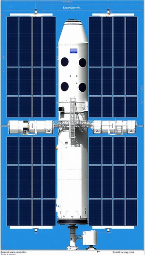 A Large White Space Shuttle With A Solar Panel On Its Side