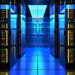 Server Rack With Blue Light Glow With Image, There
