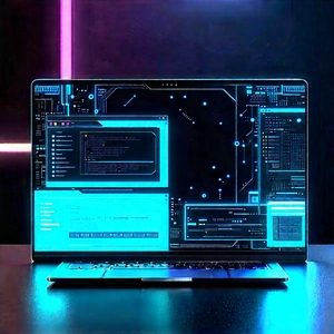 Laptop with glowing screen